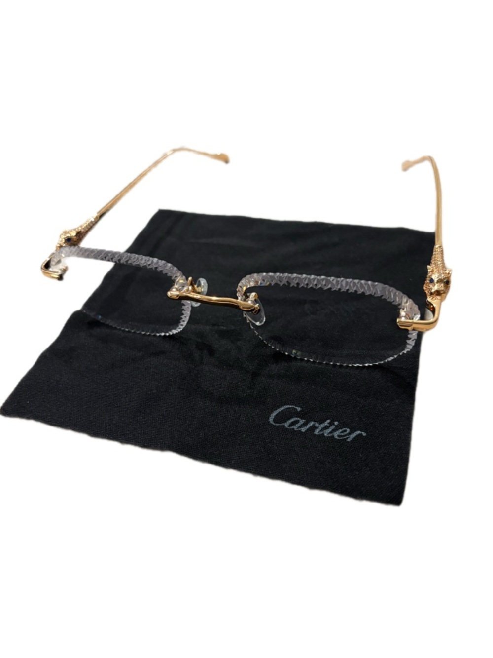 Cartier Gold Rimless Panther-Accent Men's Eyeglasses - Gold/Clear